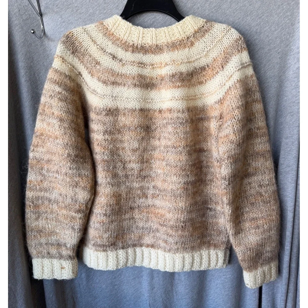 Avoca Handweavers 100% Wool Cardigan Brown Cream Grandmacore Hand Knit M/L